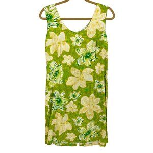 Jams World Green Floral Shift Tank Dress Hawaiian Scoop Neck Zebriscus - LARGE